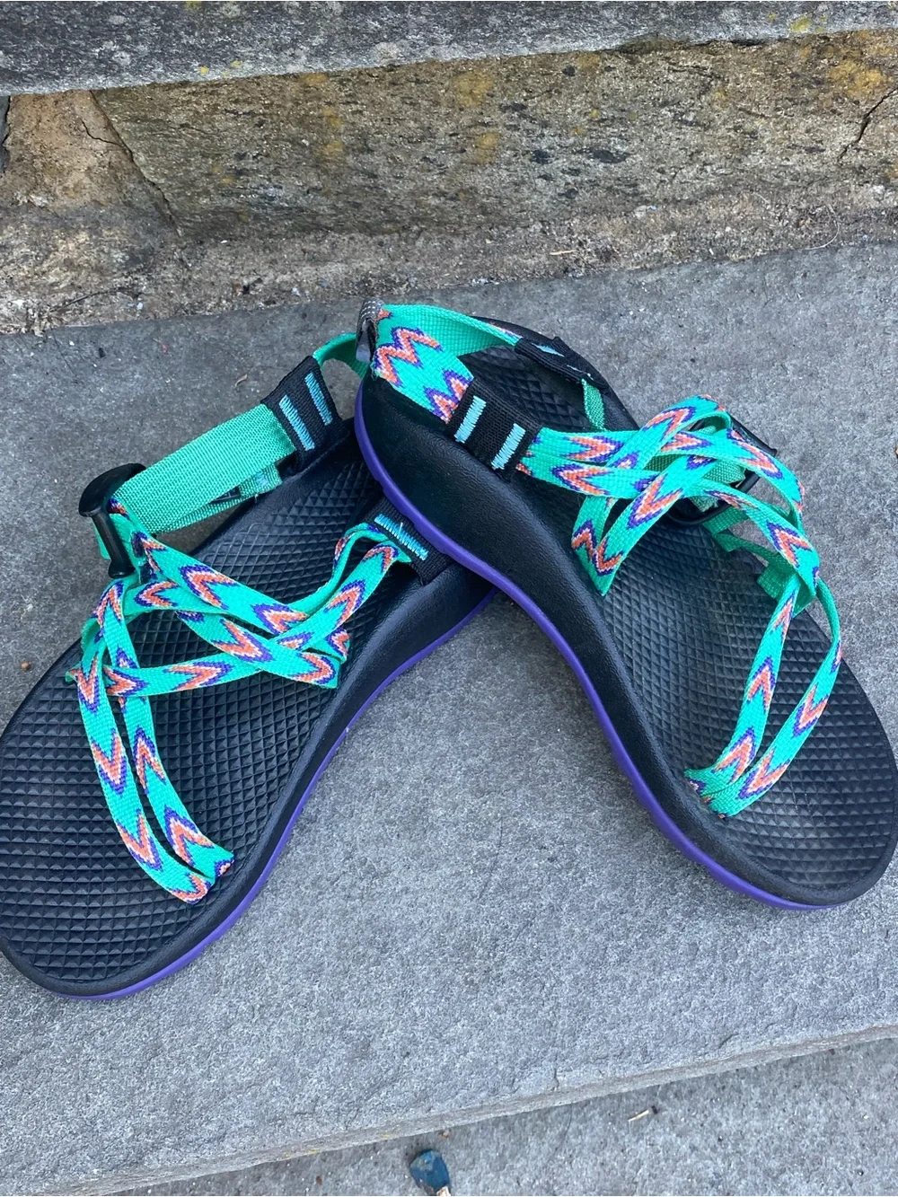 Chaco Kids Size 3 Teal Purple Black Strappy Sandals